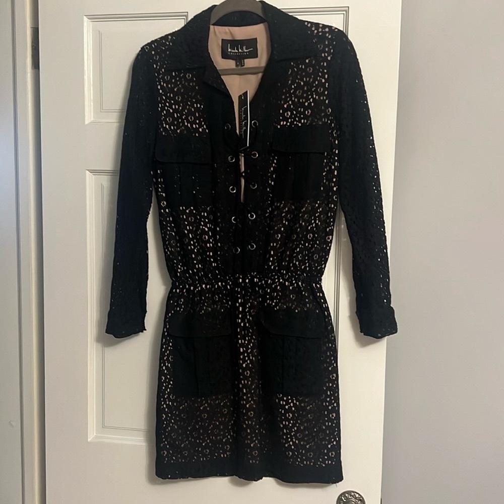 Nicole Millet collection black lace inset dress size small